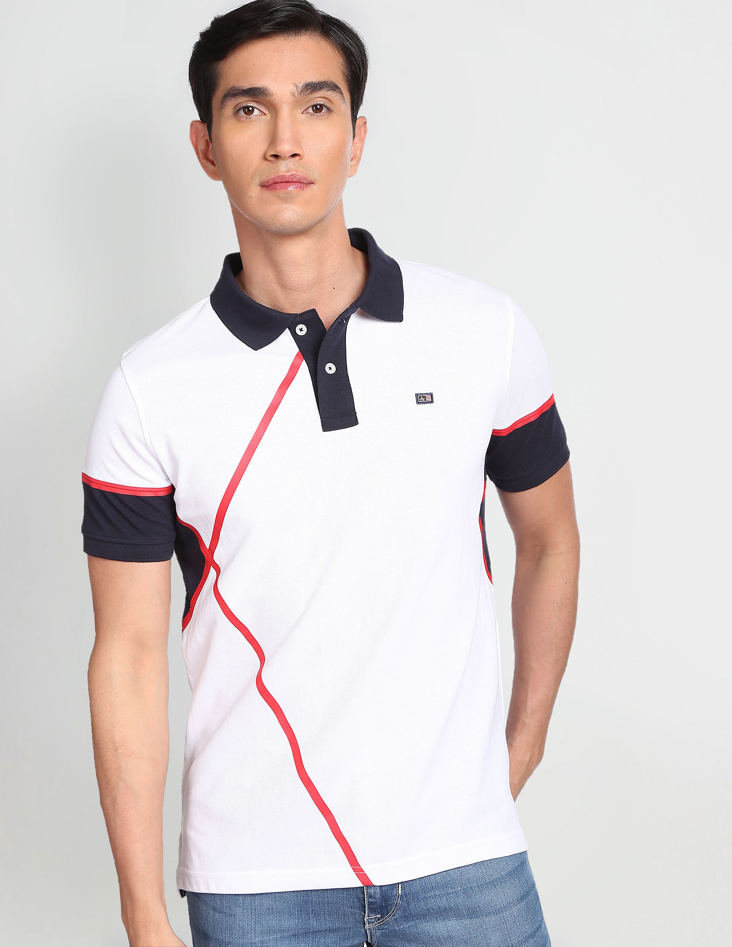 Colour Block Cotton Polo Shirt