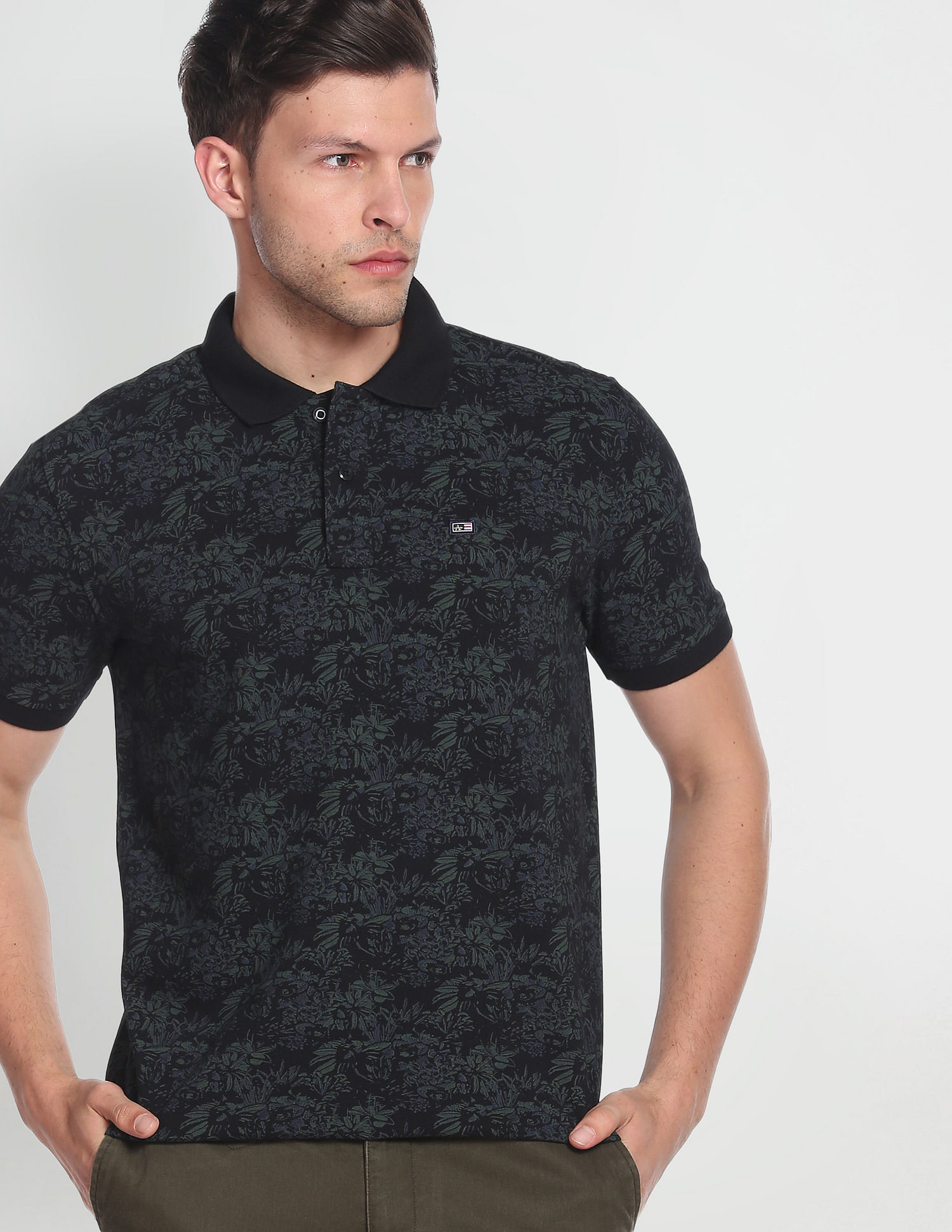 Floral Print Cotton Pique Polo Shirt